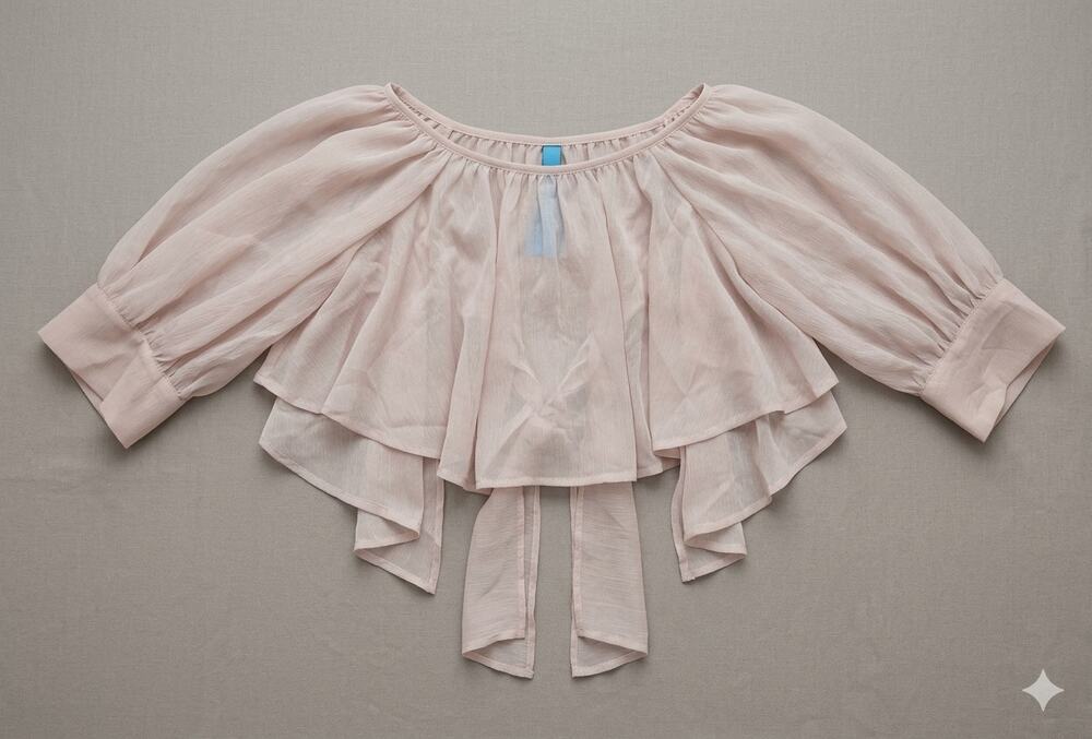 Cupshe Sheer Ecru Half Puff Sleeve Cape Top Tie Back Size XL NWT Festival Boho